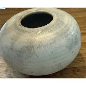 Vintage Studio Pottery Small White Glazed Vase 3.5”x2.75” Signed